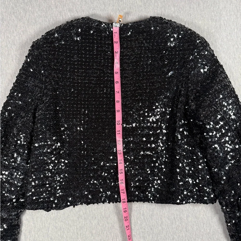 Vintage Union Made ILGWU Black Sequin Cropped Bolero Jacket w/ Frog Closure - Picture 13 of 16